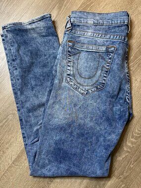 True Religion Geno Relaxed Slim Jeans – Men’s 34x33 – Acid Wash Denim